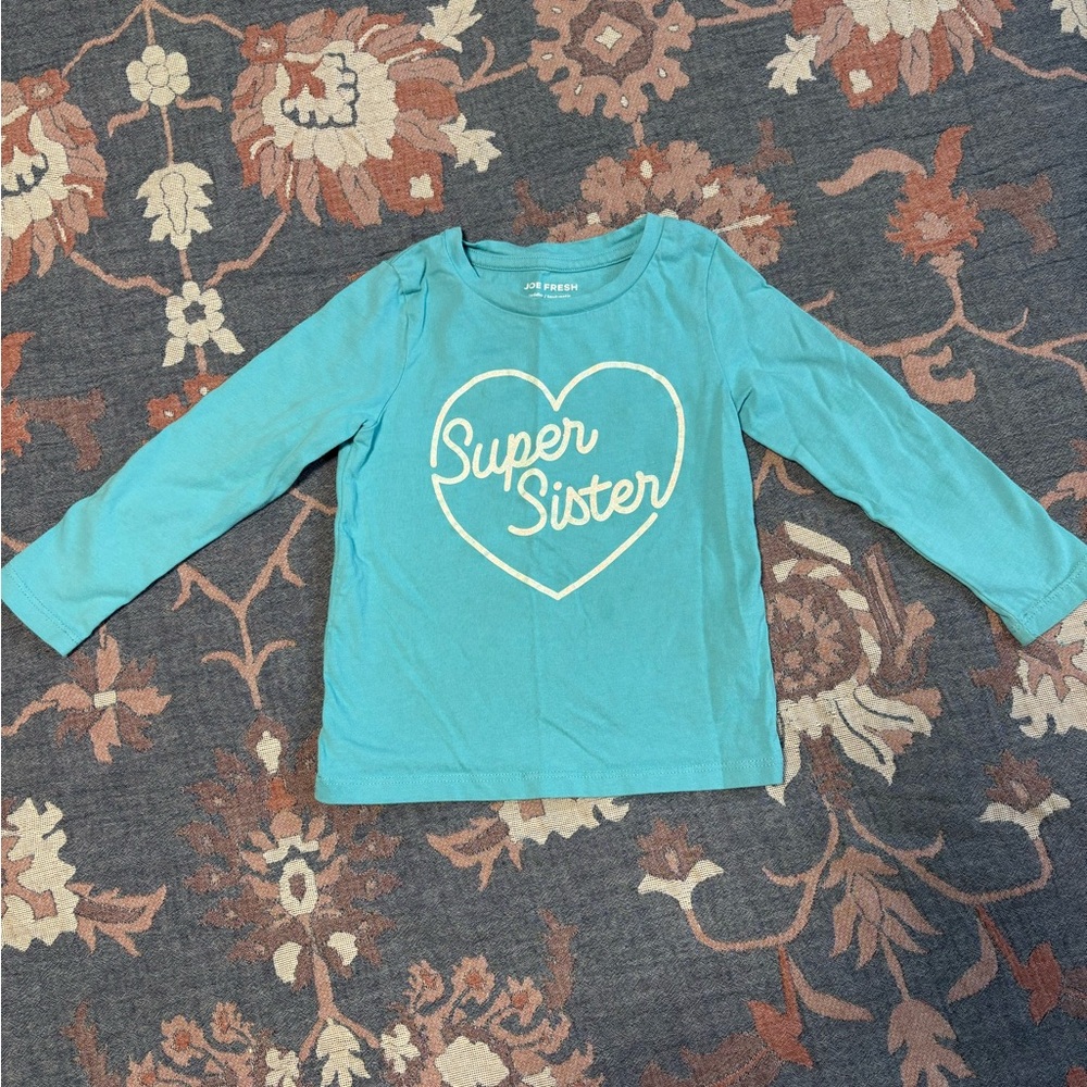 🍀 2/$10 Joe Fresh Teal 'Super Sister' Long Sleeve Tee